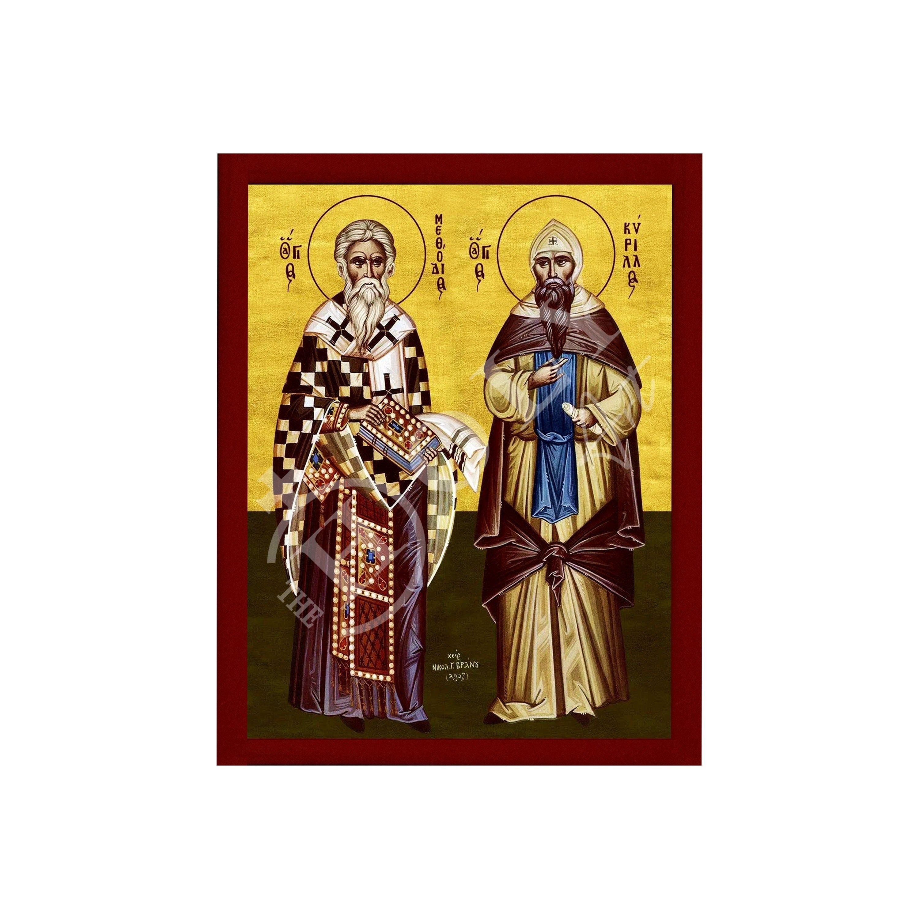 Saints Cyril and Methodius icon, Handmade Greek Orthodox icon of the ...