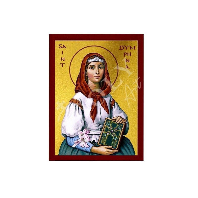 Saint Dymphna icon, Handmade Greek Orthodox icon St Dymphna, Religious Byzantine art wall hanging on wood plaque icon, religious gift TheHolyArt