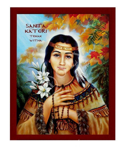 Saint Kateri icon, Handmade Greek Catholic icon St Kateri Tekakwitha, Religious art wall hanging on wood plaque icon, religious gift - TheHolyArt