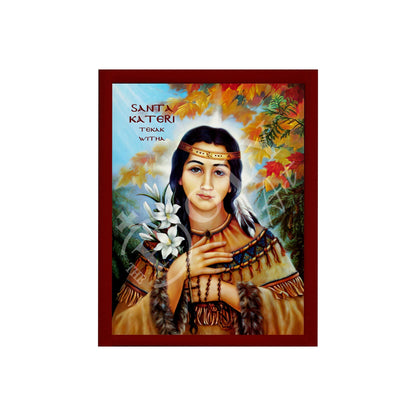 Saint Kateri icon, Handmade Greek Catholic icon St Kateri Tekakwitha, Religious art wall hanging on wood plaque icon, religious gift - TheHolyArt