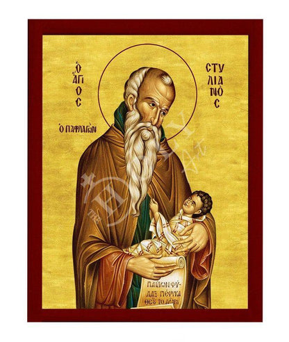 Saint Stylianos icon, Byzantine art wall hanging, Handmade Greek Orthodox icon of St Stylianos of Paphlagonia wood plaque, religious decor - TheHolyArt