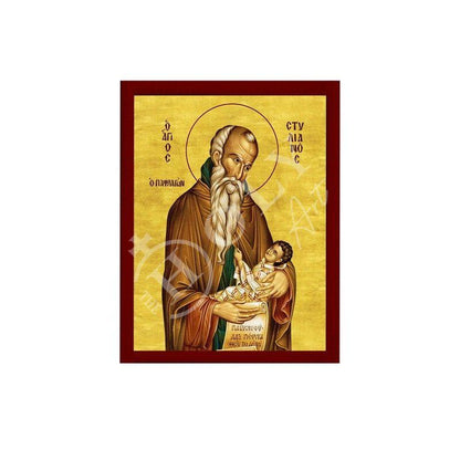 Saint Stylianos icon, Byzantine art wall hanging, Handmade Greek Orthodox icon of St Stylianos of Paphlagonia wood plaque, religious decor - TheHolyArt