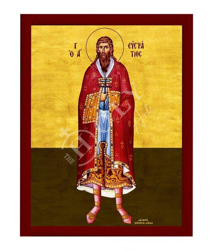 Saint Efstratios icon, Handmade Greek Orthodox icon of St Eustratius, Byzantine art wall hanging icon on wood plaque, religious gift TheHolyArt