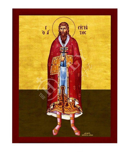 Saint Efstratios icon, Handmade Greek Orthodox icon of St Eustratius, Byzantine art wall hanging icon on wood plaque, religious gift - TheHolyArt