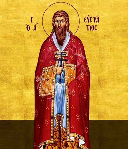 Saint Efstratios icon, Handmade Greek Orthodox icon of St Eustratius, Byzantine art wall hanging icon on wood plaque, religious gift - TheHolyArt