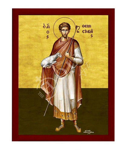 Saint Themistokles icon, Handmade Greek Orthodox icon of St Themistocles, Byzantine art wall hanging icon on wood plaque, religious gift - TheHolyArt