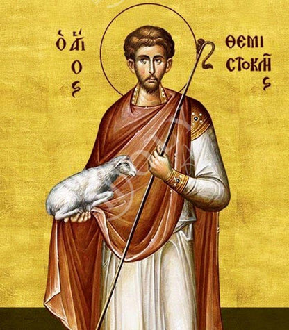 Saint Themistokles icon, Handmade Greek Orthodox icon of St Themistocles, Byzantine art wall hanging icon on wood plaque, religious gift - TheHolyArt