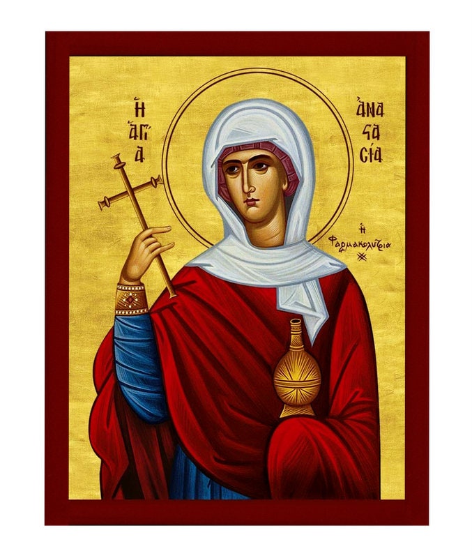 Saint Anastasia icon, Handmade Greek Orthodox icon of St Anastasia Farmakolytria Byzantine art wall hanging icon wood plaque, religious gift TheHolyArt