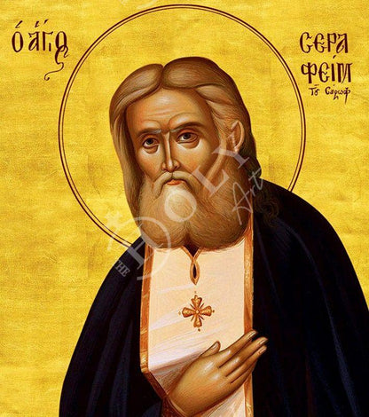Saint Seraphim icon, Handmade Greek Orthodox icon St Seraphim of Sarov, Byzantine art wall hanging on wood plaque icon, religious decor - TheHolyArt
