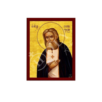 Saint Seraphim icon, Handmade Greek Orthodox icon St Seraphim of Sarov, Byzantine art wall hanging on wood plaque icon, religious decor - TheHolyArt
