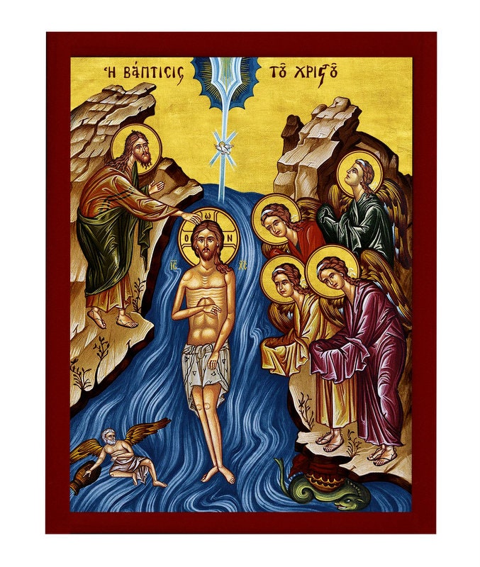 The Baptism of Jesus Christ icon, Jesus Christ Baptized handmade Greek Orthodox Icon, Byzantine art wall hanging wood plaque, religious gift TheHolyArt