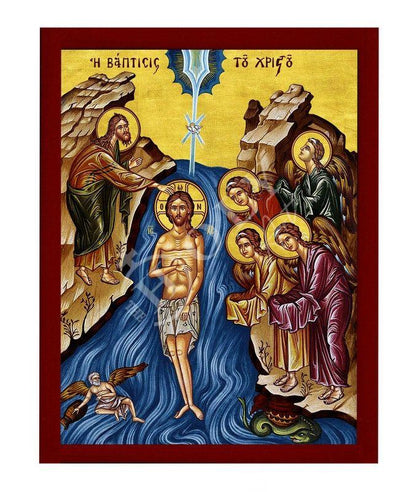 The Baptism / Epiphany of Jesus Christ icon, Jesus Christ Baptized handmade Greek Orthodox Icon, Byzantine art wall hanging wood plaque, religious gift - TheHolyArt