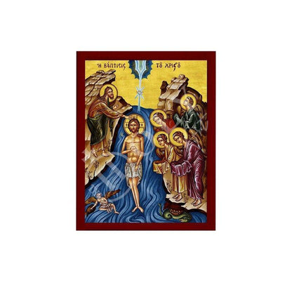 The Baptism / Epiphany of Jesus Christ icon, Jesus Christ Baptized handmade Greek Orthodox Icon, Byzantine art wall hanging wood plaque, religious gift - TheHolyArt