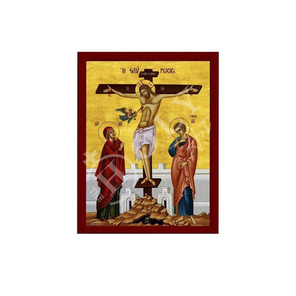 The Crucifixion icon, Jesus Christ Holy Cross Handmade Greek Orthodox icon, Byzantine art wall hanging wood plaque icon, religious gift - TheHolyArt