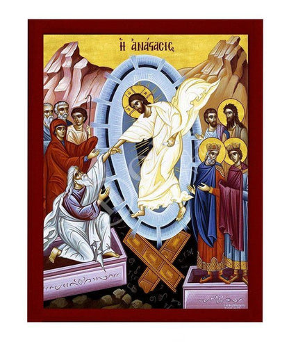 Resurrection Jesus Christ icon, Handmade Greek Orthodox icon, Byzantine art wall hanging of our Lord rising from the dead, religious decor - TheHolyArt