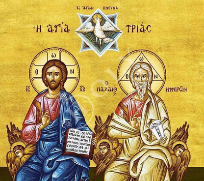The Holy Trinity icon, Jesus Christ Handmade Greek Orthodox icon, Byzantine art wall hanging on wood plaque religious icon, wedding gift - TheHolyArt