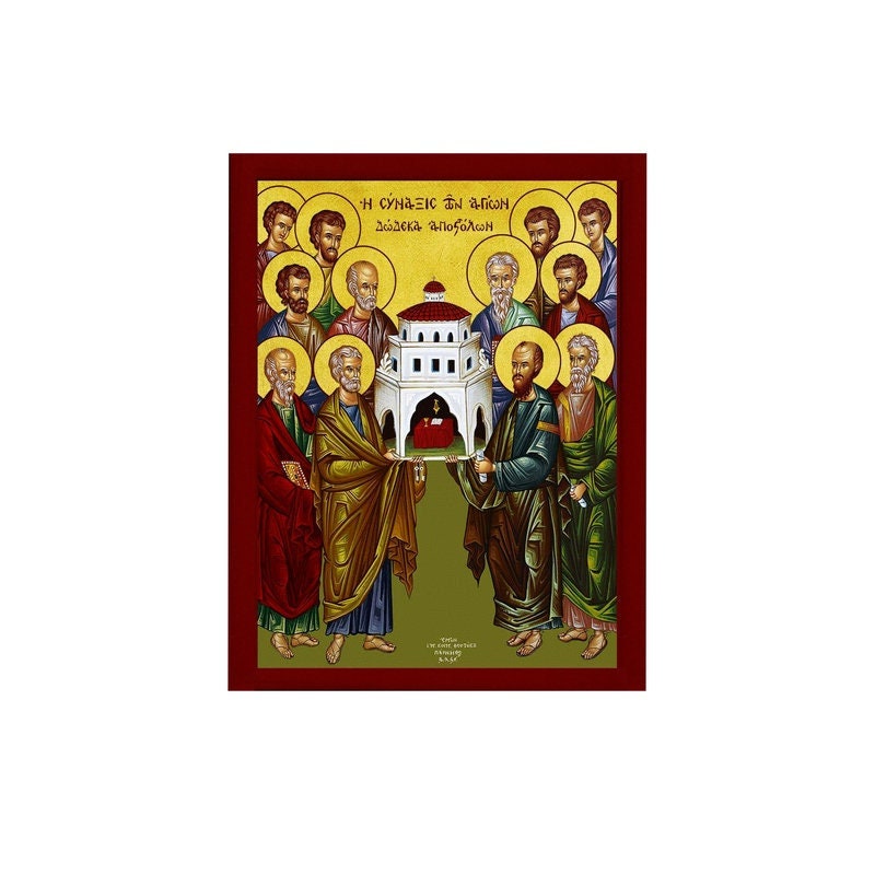 Synaxis of the Apostles icon, Handmade Greek Orthodox Icon of the Gathering of the 12 Apostles, Byzantine art wall hanging wood plaque TheHolyArt