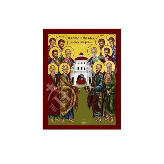 Synaxis of the Apostles icon, Handmade Greek Orthodox Icon of the Gathering of the 12 Apostles, Byzantine art wall hanging wood plaque TheHolyArt