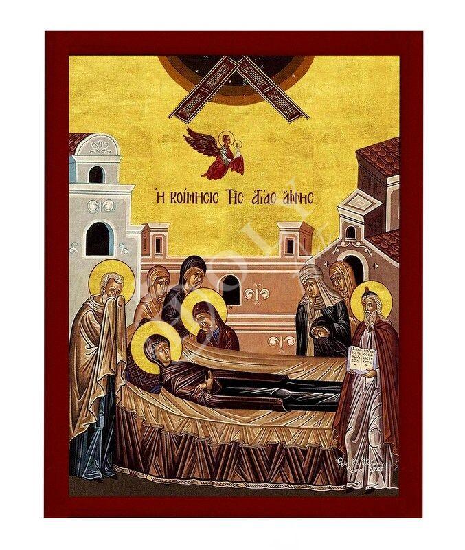 Dormition of Saint Anna icon, Handmade Greek Orthodox Icon of St Anna, Mother of God Byzantine art wall hanging plaque icon TheHolyArt