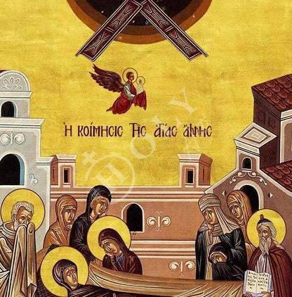 Dormition of Saint Anna icon, Handmade Greek Orthodox Icon of St Anna, Mother of God Byzantine art wall hanging plaque icon - TheHolyArt