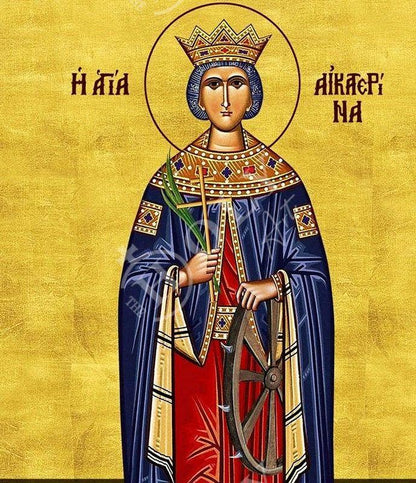 Saint Catherine icon, Handmade Greek Orthodox icon of St Katherine, Byzantine art wall hanging icon plaque, religious gift (2) - TheHolyArt
