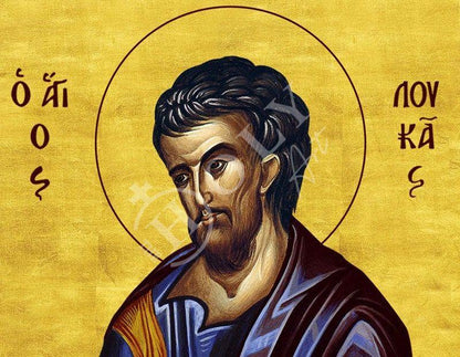 Saint Luke the Apostle icon, Handmade Greek Orthodox icon of Apostle Evangelist Luke, Byzantine art wall hanging on wood plaque - TheHolyArt