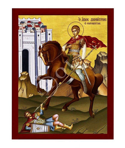 Saint Demetrius icon, Handmade Greek Orthodox icon of St Demetrios, Byzantine art wall hanging icon on wood plaque, religious decor - TheHolyArt