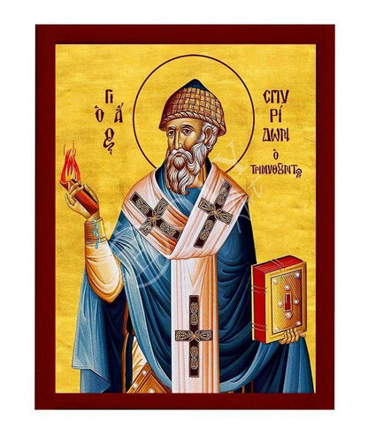 Saint Spyridon icon, Handmade Greek Orthodox icon of St Spyridon Trimythous, Byzantine art wall hanging icon on wood plaque, religious gift - TheHolyArt