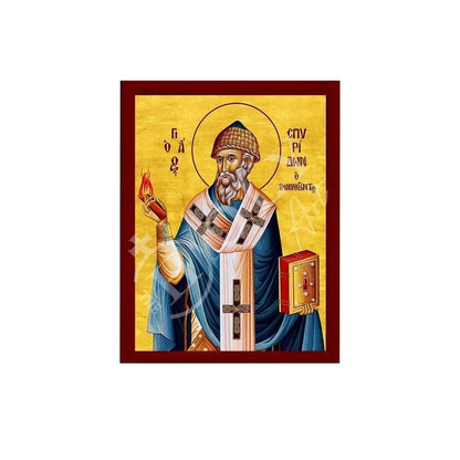 Saint Spyridon icon, Handmade Greek Orthodox icon of St Spyridon Trimythous, Byzantine art wall hanging icon on wood plaque, religious gift - TheHolyArt