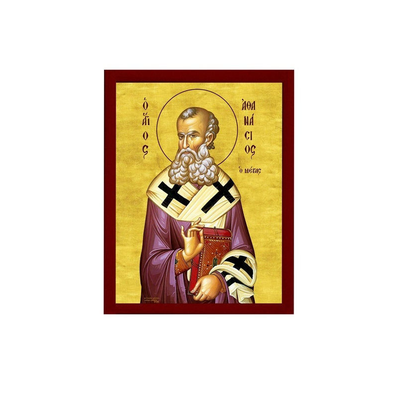 Saint Athanasius icon of Alexandria, Greek Handmade Orthodox icon of St Athanasios the Great, Byzantine art wall hanging, religious gift TheHolyArt