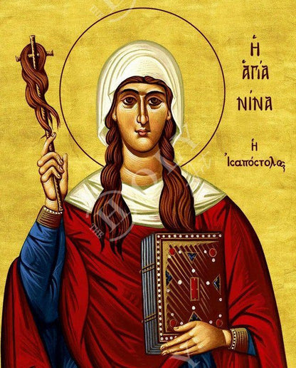 Saint Nina icon, Handmade Greek Orthodox icon St Nina of Cappadocia, Byzantine art wall hanging on wood plaque icon, religious gift decor - TheHolyArt