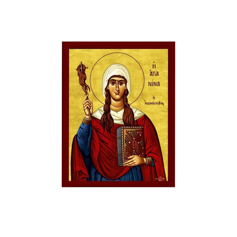 Saint Nina icon, Handmade Greek Orthodox icon St Nina of Cappadocia, Byzantine art wall hanging on wood plaque icon, religious gift decor TheHolyArt