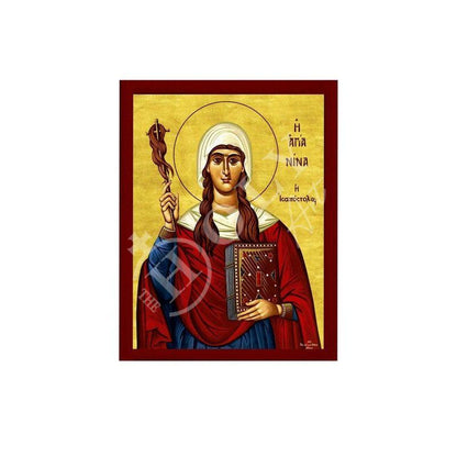 Saint Nina icon, Handmade Greek Orthodox icon St Nina of Cappadocia, Byzantine art wall hanging on wood plaque icon, religious gift decor - TheHolyArt