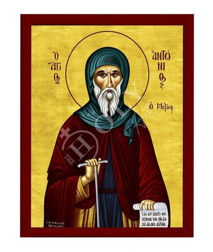 Saint Anthony icon, Handmade Greek Orthodox icon of Saint Antonius, Byzantine art wall hanging wood plaque icon, religious gift decor - TheHolyArt