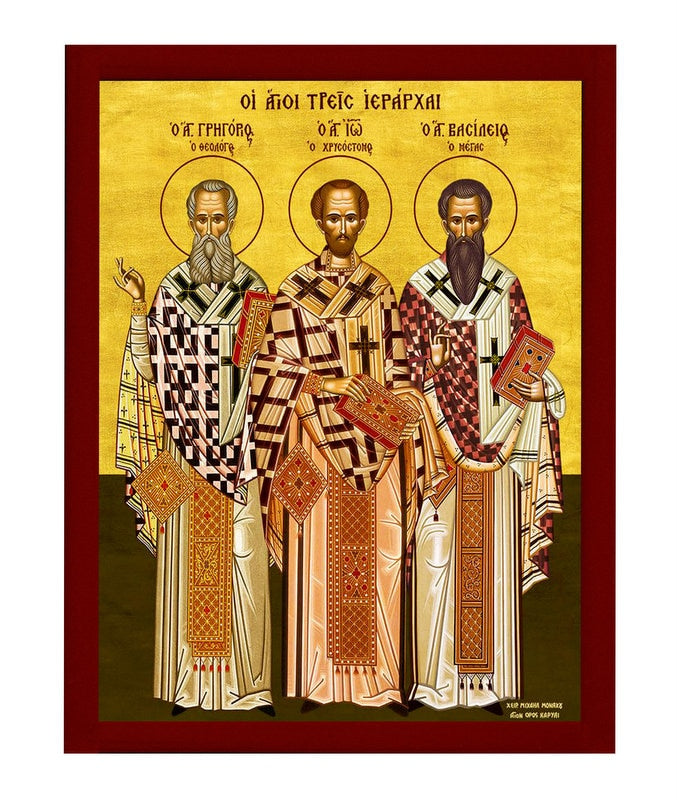 Saints Three Hierarchs  icon, Handmade Greek Orthodox icon of Sts Three Holy Hierarchs, Byzantine art wall hanging, religious gift TheHolyArt