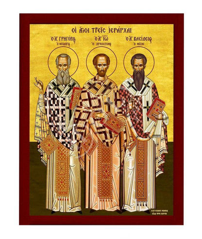 Saints Three Hierarchs icon, Handmade Greek Orthodox icon of Sts Three Holy Hierarchs, Byzantine art wall hanging, religious gift - TheHolyArt