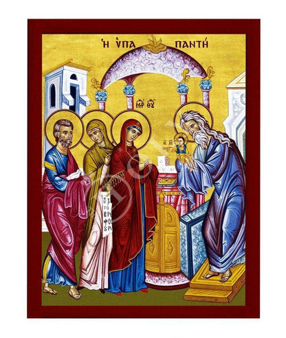 The Meeting of Jesus Christ icon, Handmade Greek Orthodox icon The Presentation, Byzantine art wall hanging on wood plaque, religious gift - TheHolyArt