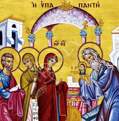 The Meeting of Jesus Christ icon, Handmade Greek Orthodox icon The Presentation, Byzantine art wall hanging on wood plaque, religious gift - TheHolyArt
