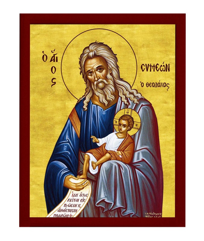 Saint Simeon icon, Handmade Greek Orthodox icon St Symeon the Prophet, Byzantine art wall hanging on wood plaque icon, religious decor TheHolyArt