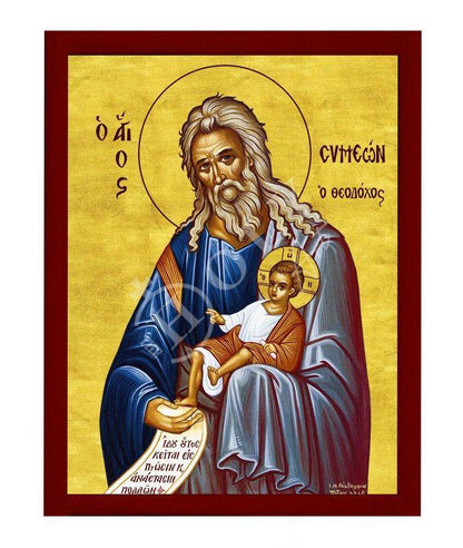 Saint Simeon icon, Handmade Greek Orthodox icon St Symeon the Prophet, Byzantine art wall hanging on wood plaque icon, religious decor - TheHolyArt