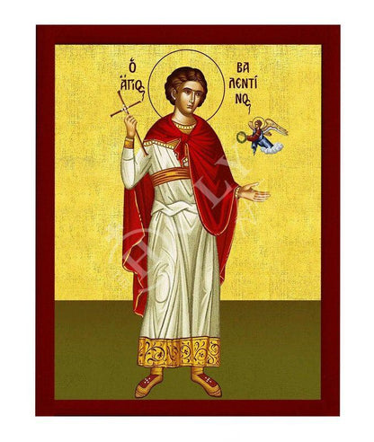 Saint Valentine icon, Handmade Greek Orthodox icon St Valentinos of Magnesia, Byzantine art wall hanging on wood plaque, religious decor - TheHolyArt