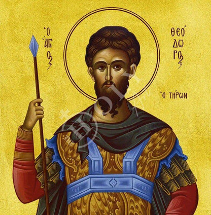 Saint Theodore icon, Handmade Greek Orthodox icon St Theodore The Tyro, Byzantine art wall hanging on wood plaque icon, religious decor - TheHolyArt