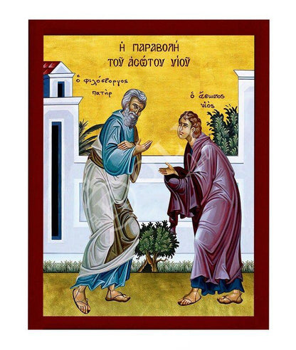 The Parable of Prodigal son icon Handmade Greek Orthodox icon The Prodigal Sunday Byzantine art wall hanging on wood plaque, religious gift - TheHolyArt