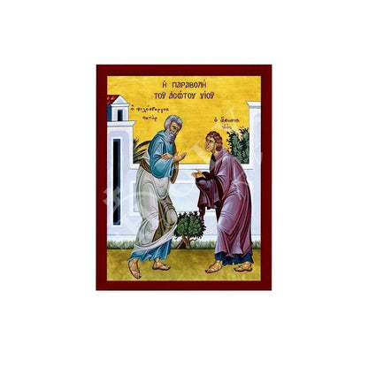 The Parable of Prodigal son icon Handmade Greek Orthodox icon The Prodigal Sunday Byzantine art wall hanging on wood plaque, religious gift - TheHolyArt