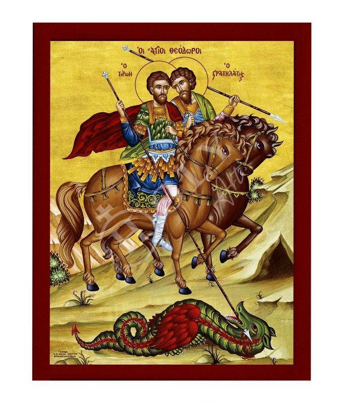 Saint Theodore Tiron & Stratelates icon, Handmade Greek Orthodox icon St Theodore The Tyro, Byzantine art wall hanging on wood plaque icon TheHolyArt