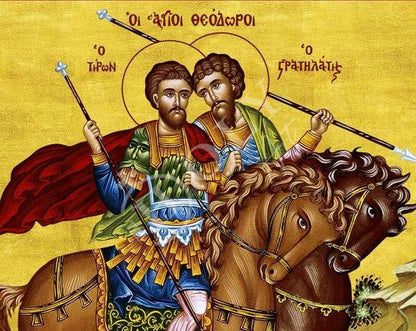 Saint Theodore Tiron & Stratelates icon, Handmade Greek Orthodox icon St Theodore The Tyro, Byzantine art wall hanging on wood plaque icon - TheHolyArt