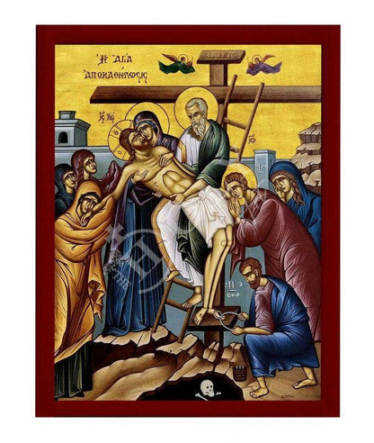 The Descent from the Cross icon, Jesus Christ icon Handmade Greek Orthodox icon, Byzantine art wall hanging wood plaque icon, religious gift - TheHolyArt