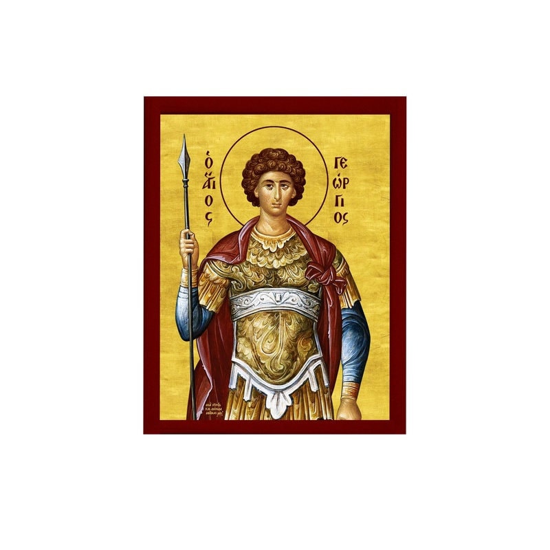 Saint George icon, Handmade Greek Orthodox icon of St George, Byzantine art wall hanging icon wood plaque, religious gift TheHolyArt