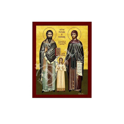 Saint Raphael Saint Nicholas Saint Irene icon Lesvos, Byzantine art wall hanging, Handmade Greek Orthodox icon wood plaque, religious gift - TheHolyArt