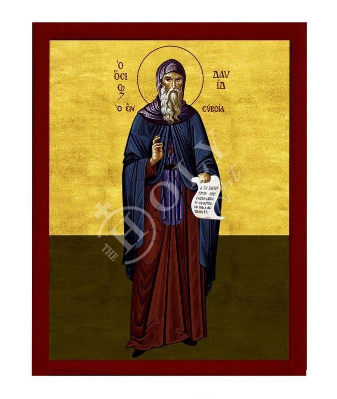 Saint David icon, Handmade Greek Orthodox icon St David of Euboea, Byzantine art wall hanging on wood plaque icon, religious decor TheHolyArt